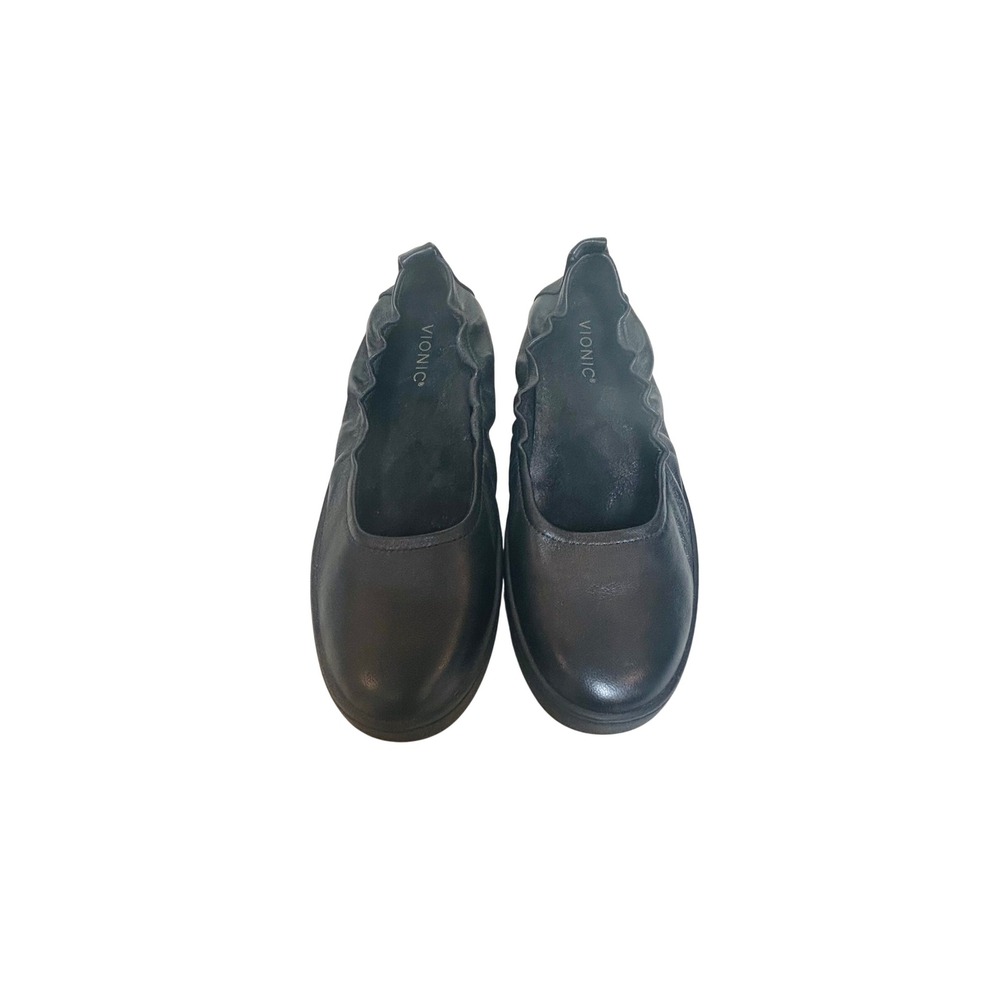 Vionic Uptown Ballet Black Leather Orthotic Flats Shoes Womens Size 9